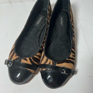 White House Black Market Black and Brown Animal Print Flats